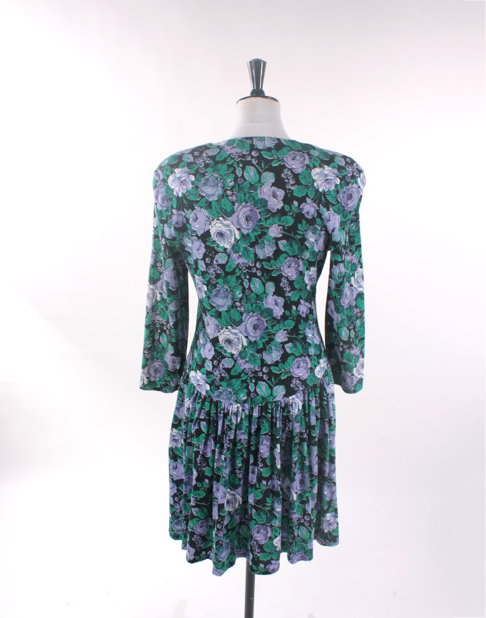 Vintage 80's Supre Jersey Green Floral Dress - Size S