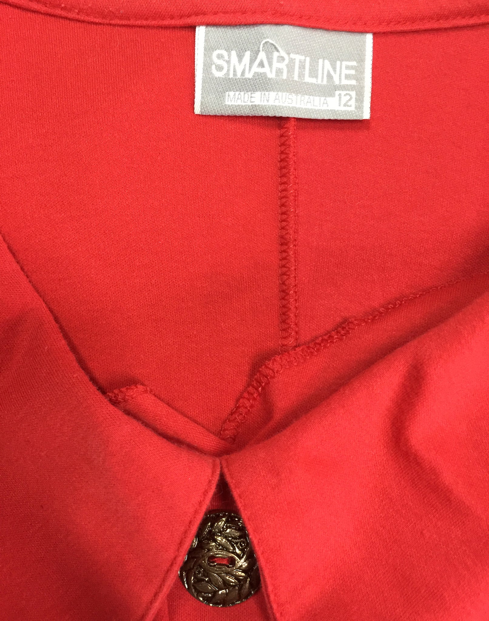 Vintage 80's Smartline Mod Retro Red Jersey Collar Button Dress