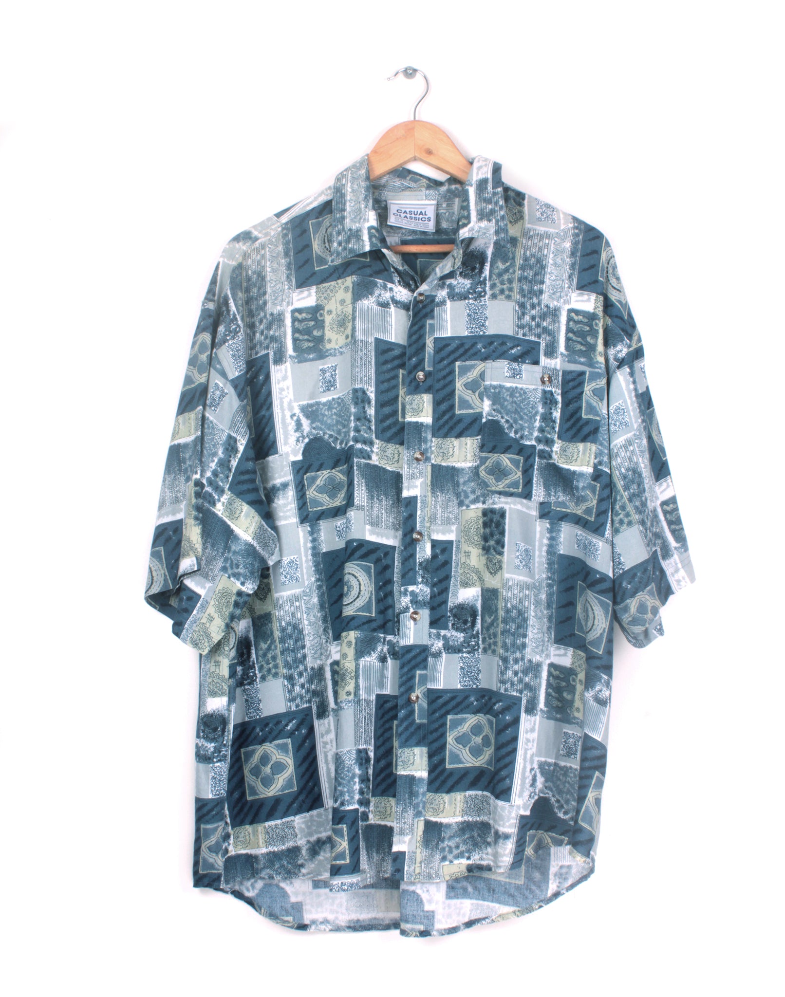 Blue Retro Washed Print Shirt - Size XLarge