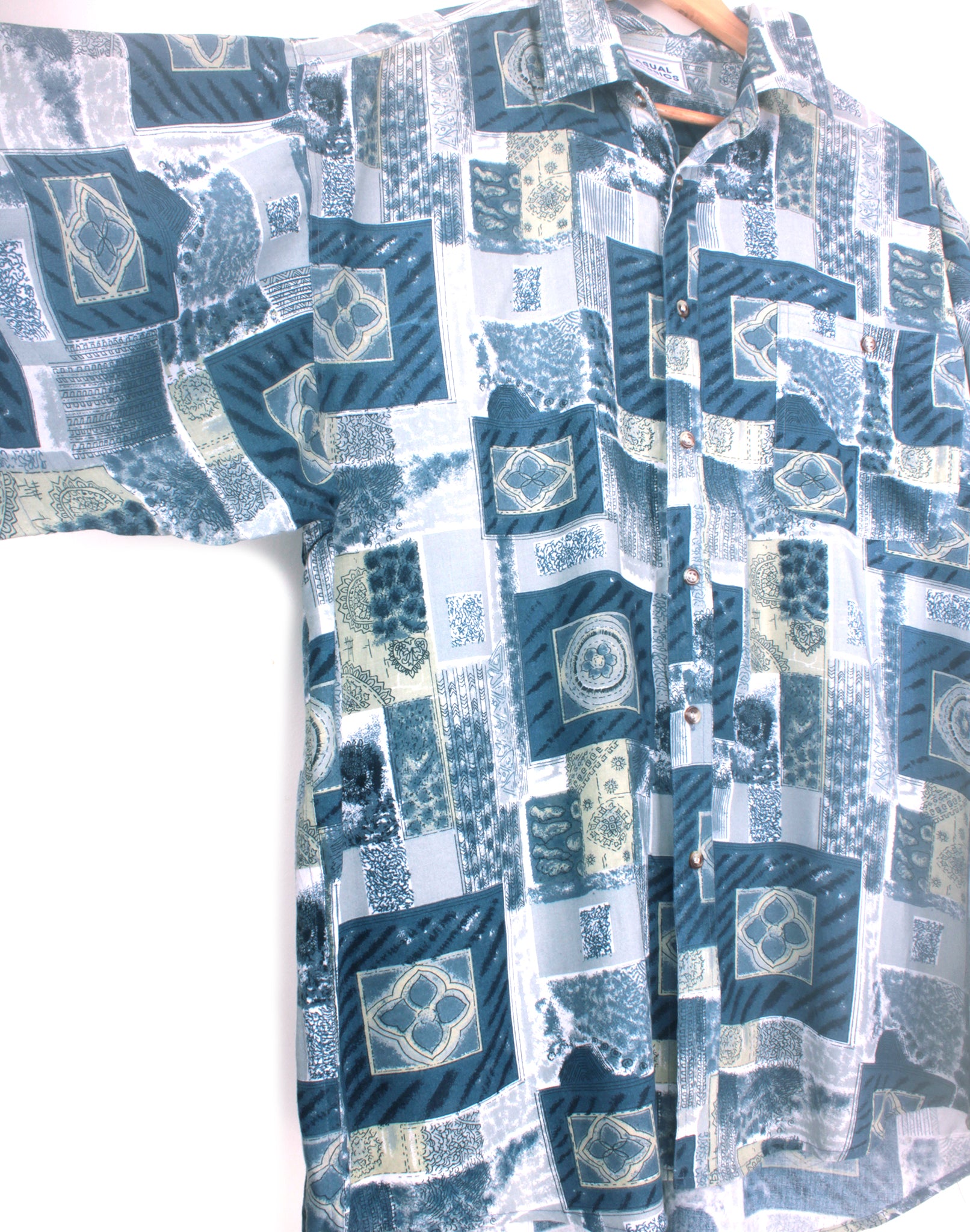 Blue Retro Washed Print Shirt - Size XLarge