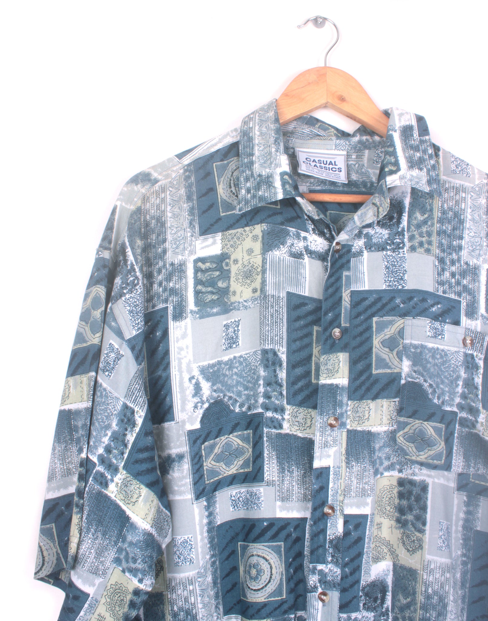 Blue Retro Washed Print Shirt - Size XLarge