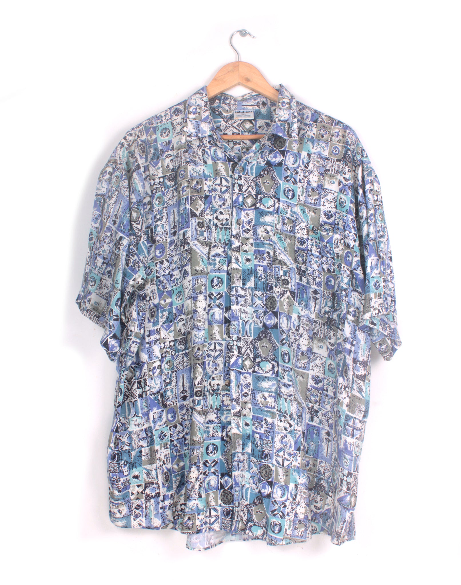 Blue Purple Retro Washed Print Shirt - Size XXLarge