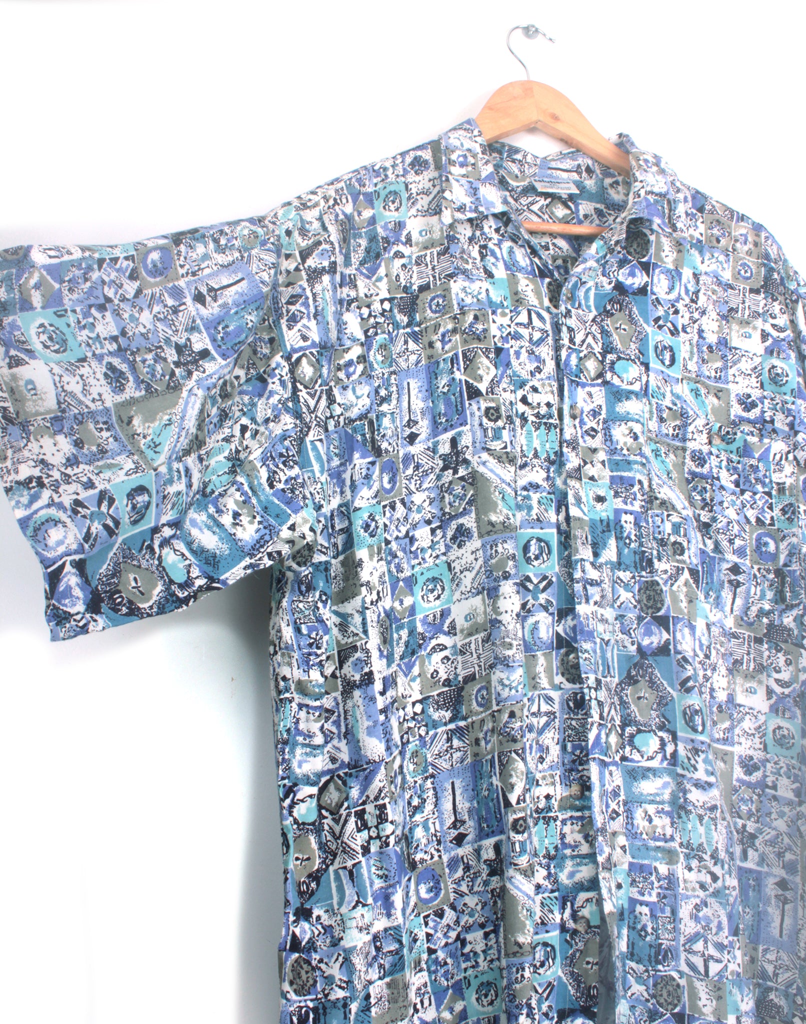 Blue Purple Retro Washed Print Shirt - Size XXLarge