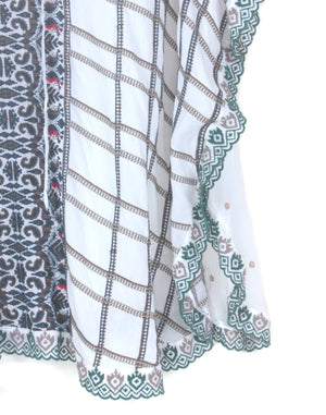 Johnny Was Cherpas White Green Embroidered Tunic Poncho Top