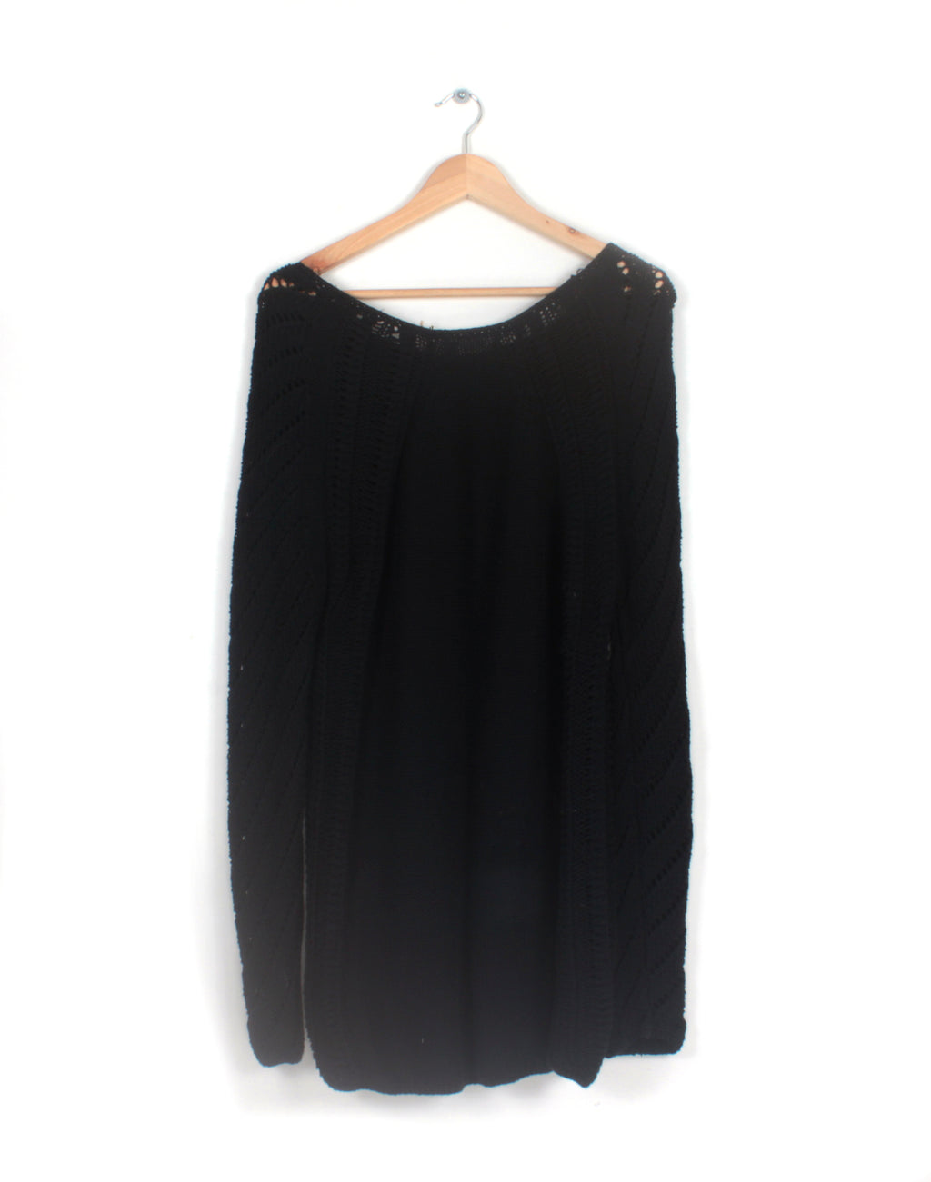 Seed Black Cotton Crochet Long Sweater - Size M