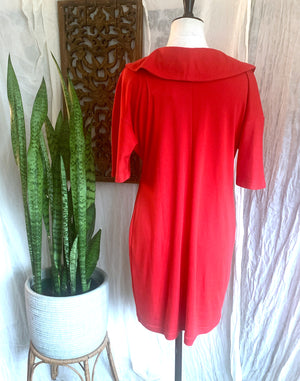 Vintage 80's Smartline Mod Retro Red Jersey Collar Button Dress