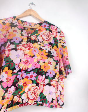 Vintage 80's Bright Floral Crop Blouse - Size 14