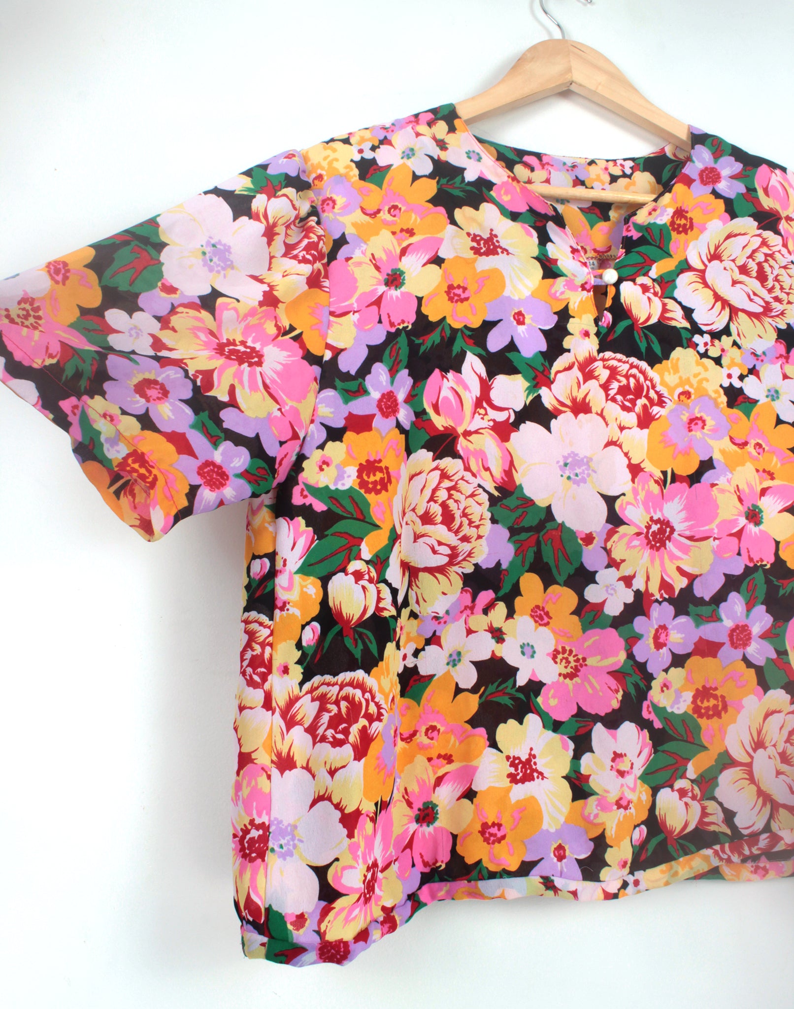 Vintage 80's Bright Floral Crop Blouse - Size 14