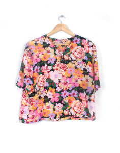 Vintage 80's Bright Floral Crop Blouse - Size 14