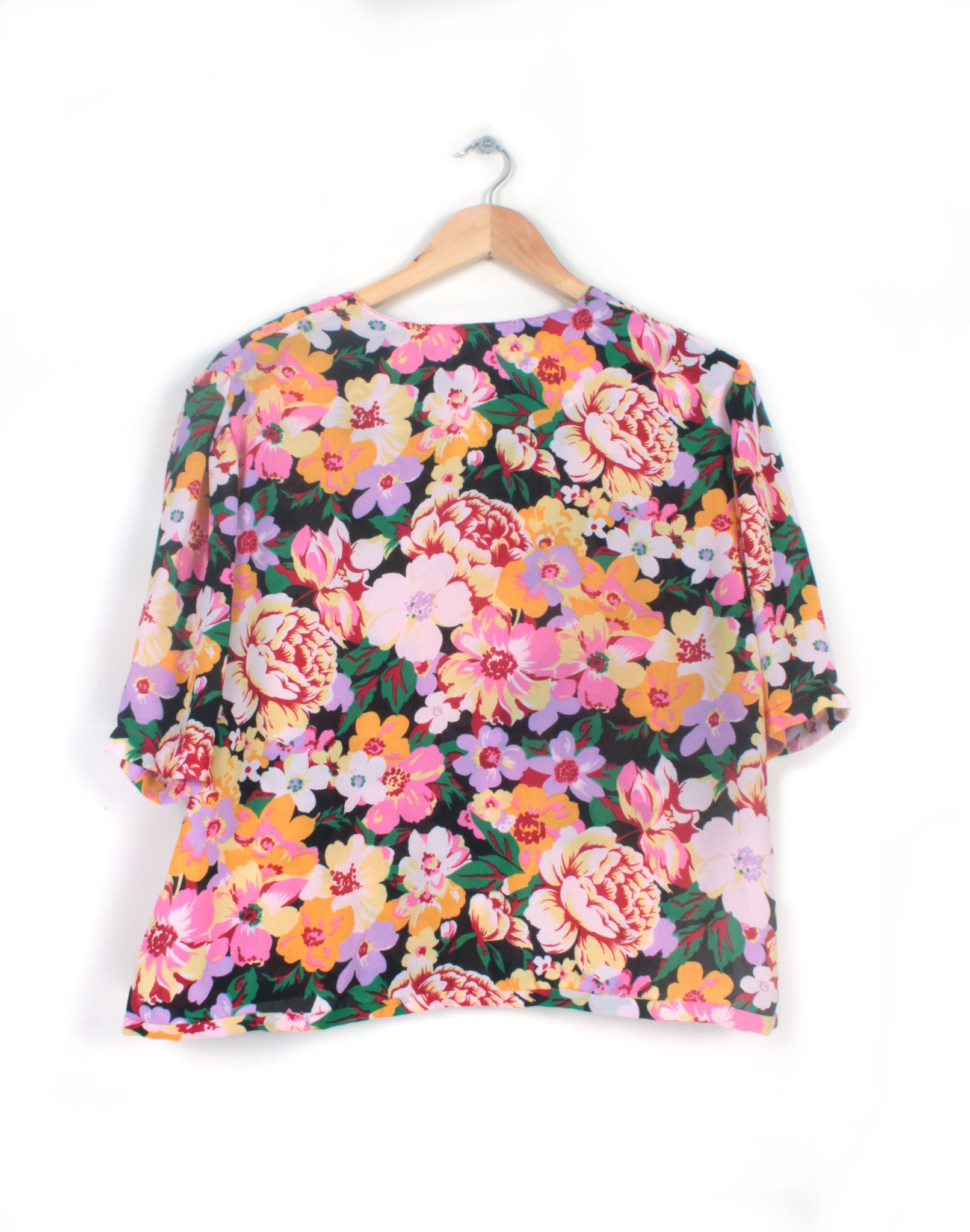 Vintage 80's Bright Floral Crop Blouse - Size 14