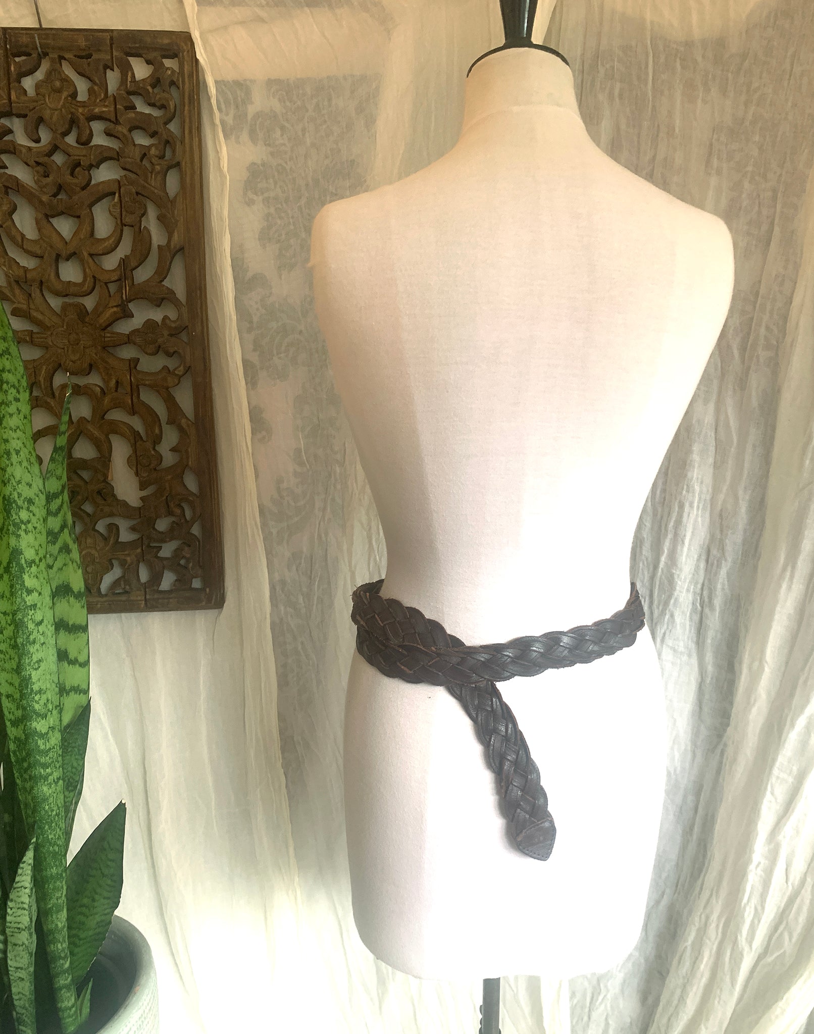 Brown Leather Woven Belt - L/XL
