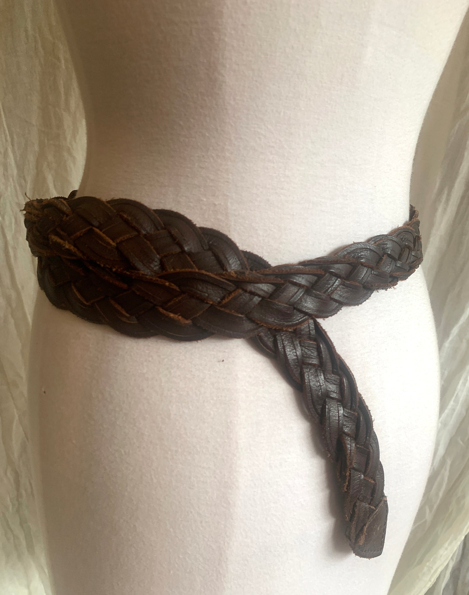 Brown Leather Woven Belt - L/XL