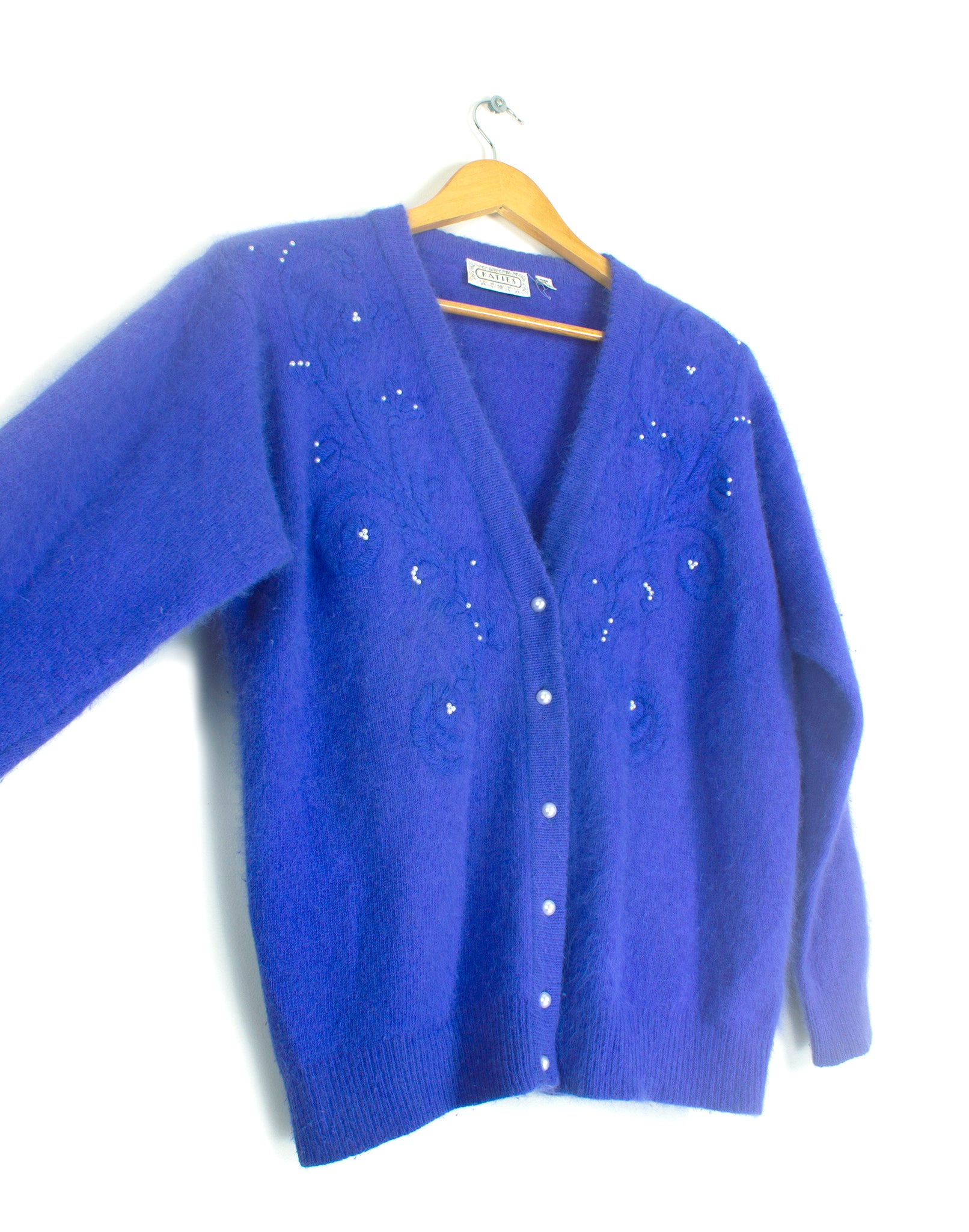 Vintage 80's Katies Blue Angora Cardigan - Size S/M