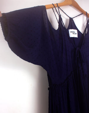 Paper Heart Navy Chiffon Spot Dress - Size L