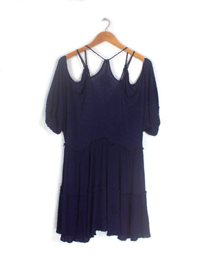 Paper Heart Navy Chiffon Spot Dress - Size L