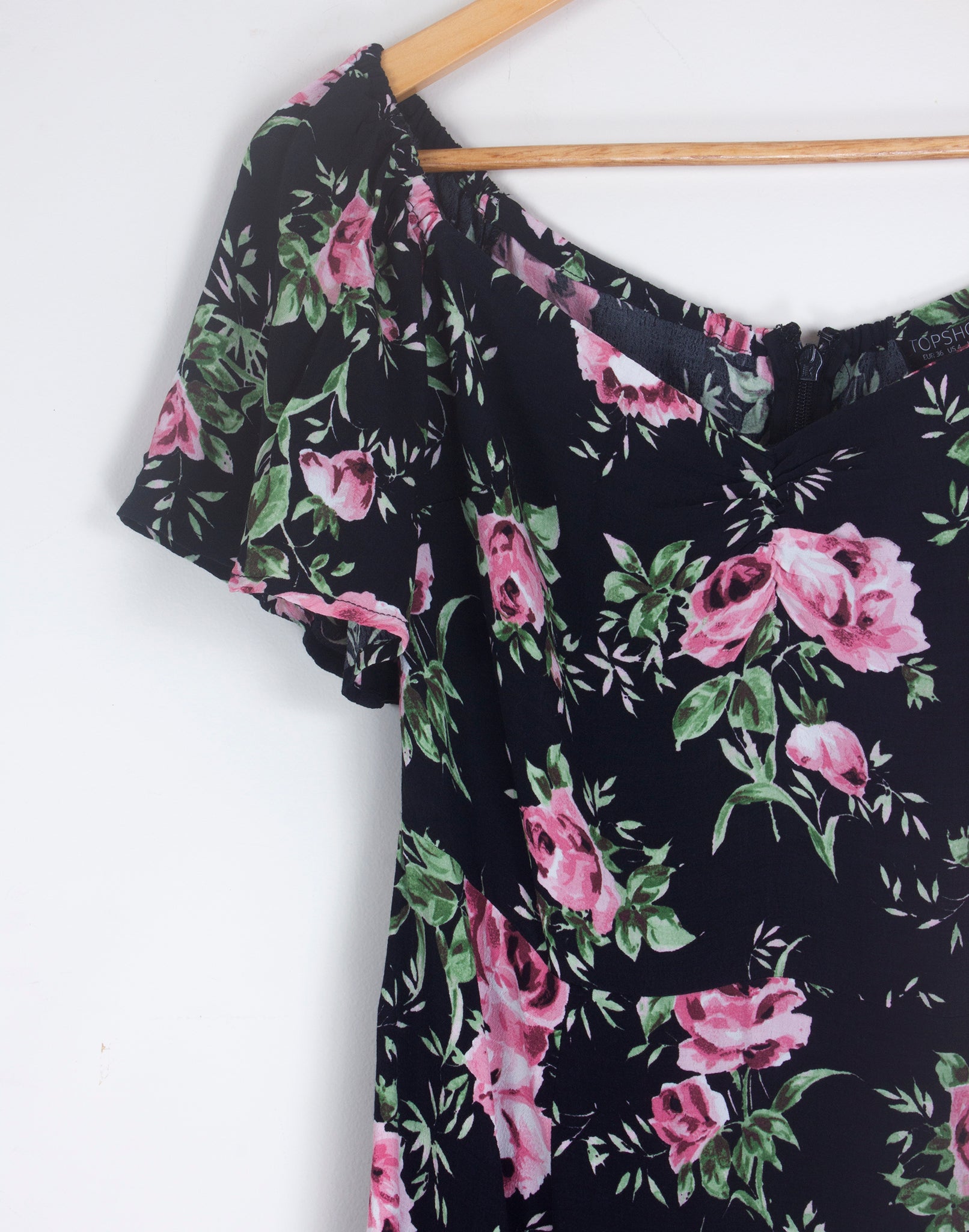 Topshop Black Pink Floral Maxi Dress - Size XS / S