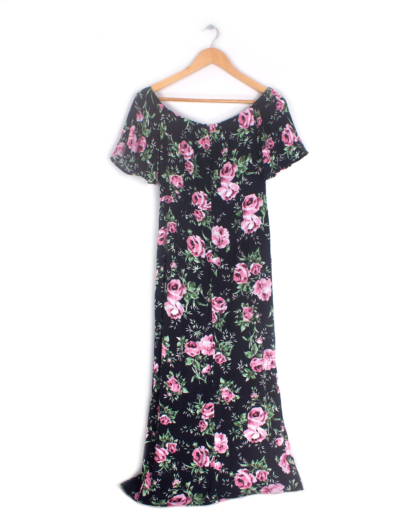 Topshop Black Pink Floral Maxi Dress - Size XS / S