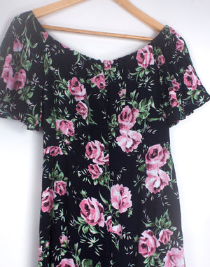 Topshop Black Pink Floral Maxi Dress - Size XS / S