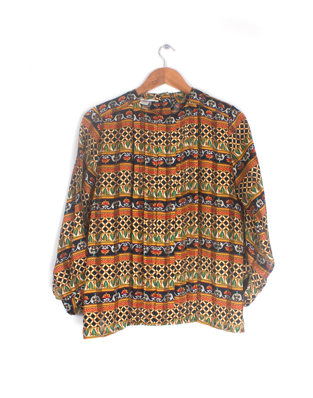 Vintage 80's Graphic Long Sleeve Blouse - Size XS S