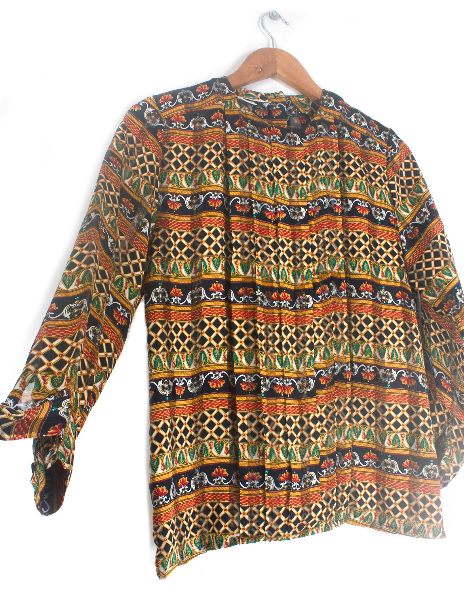 Vintage 80's Graphic Long Sleeve Blouse - Size XS S