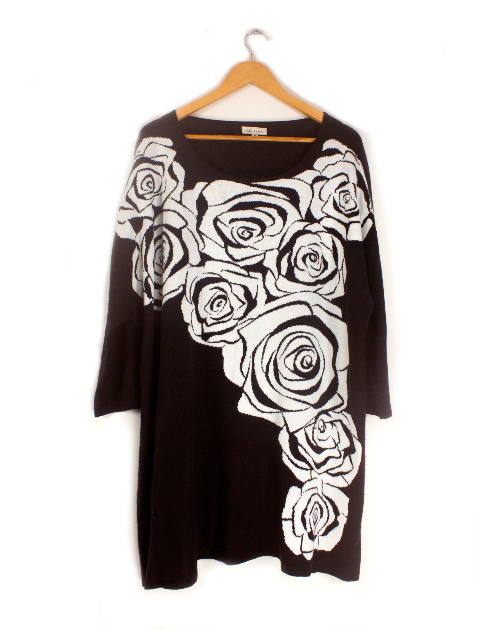 Autograph Black & White Rose Sweater Dress - Size XL