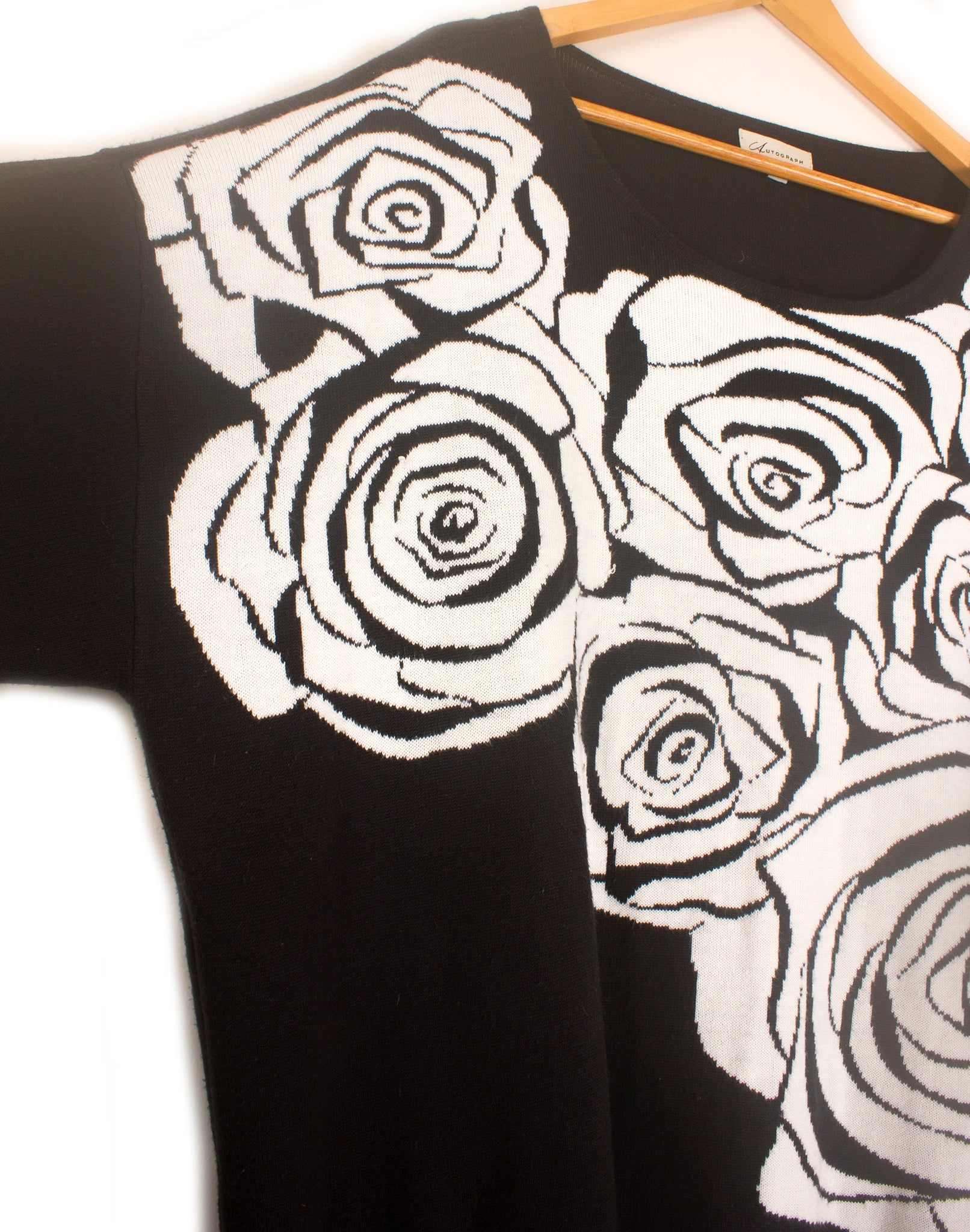 Autograph Black & White Rose Sweater Dress - Size XL