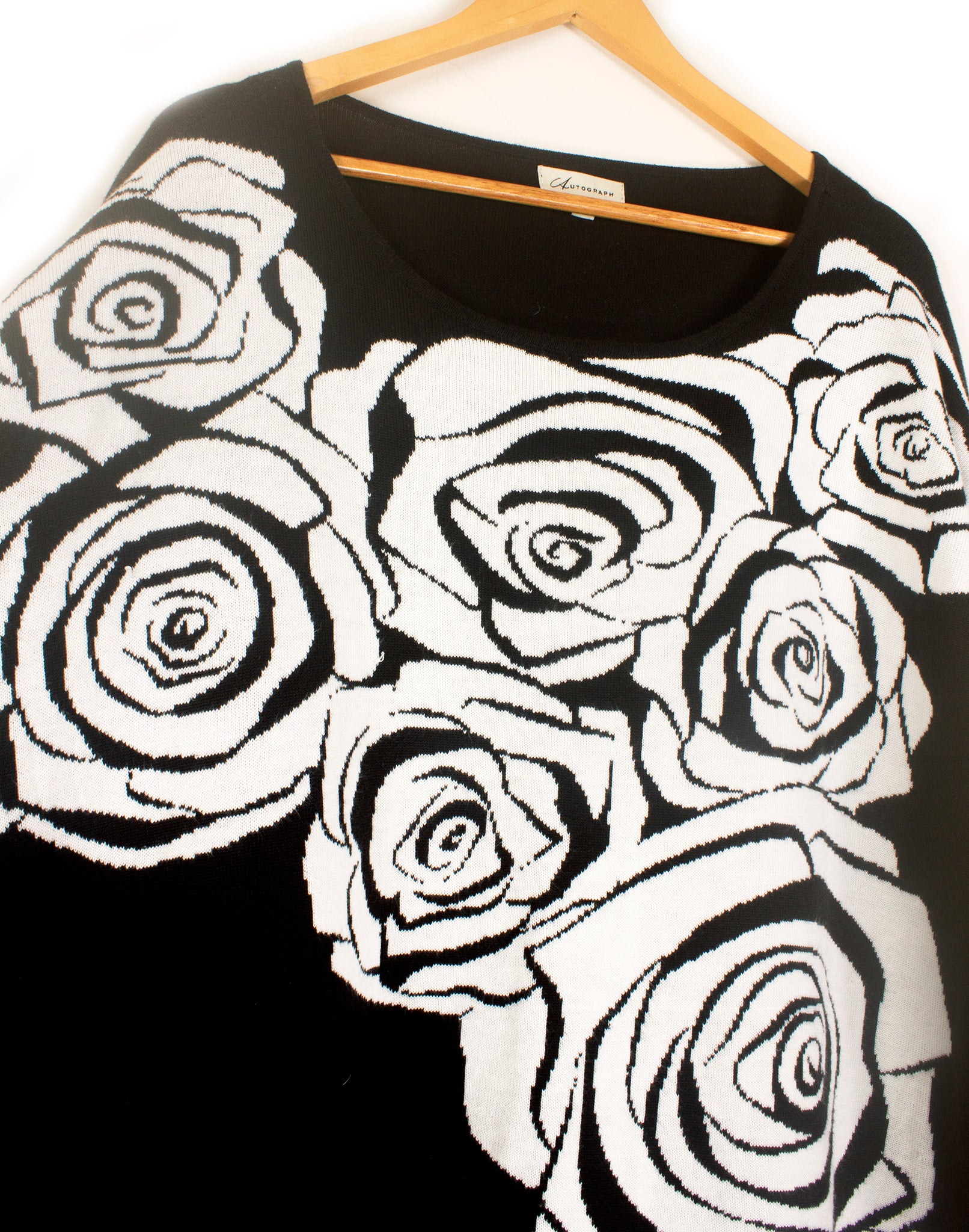 Autograph Black & White Rose Sweater Dress - Size XL