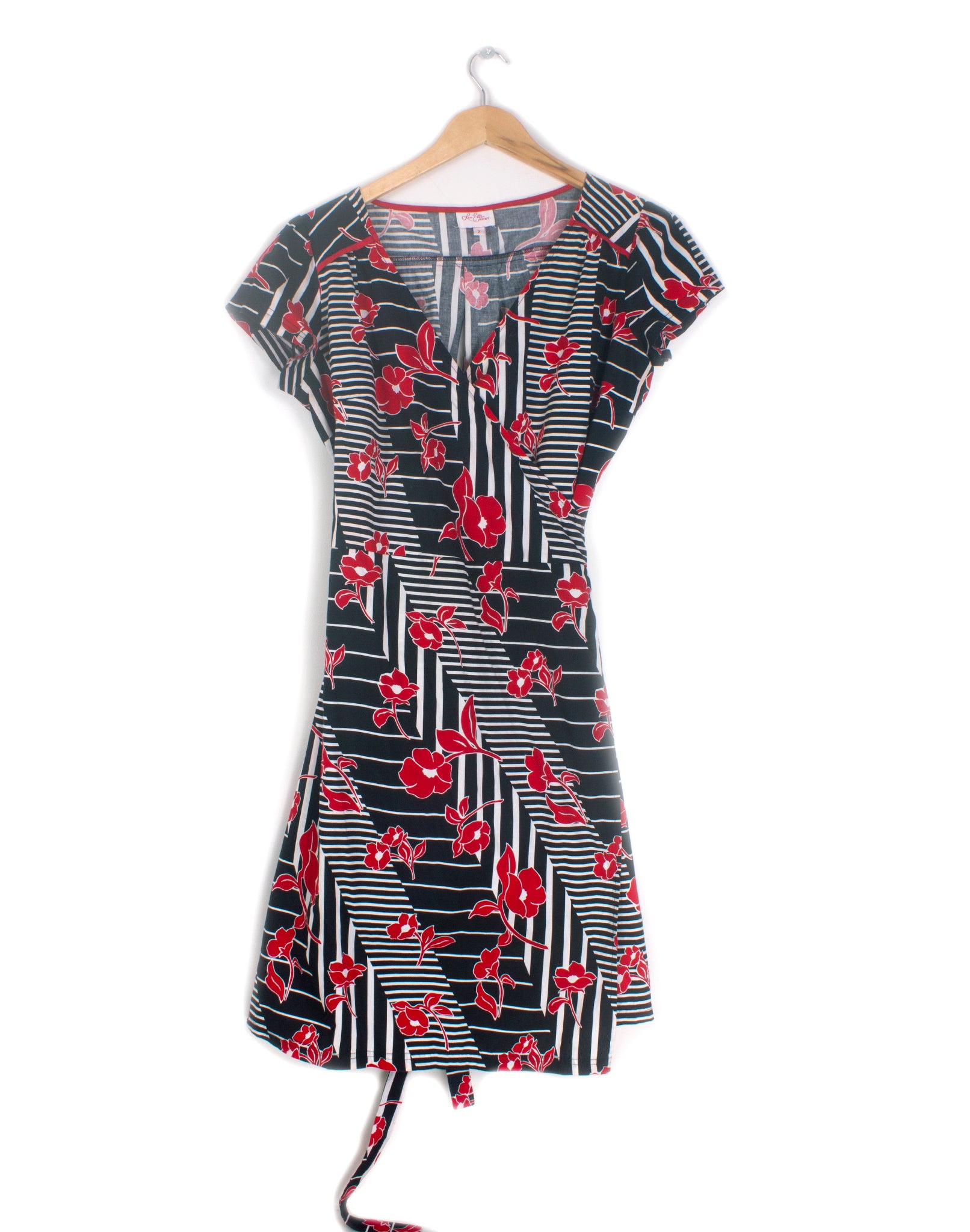 Leona Edmiston Black Red Print Wrap Dress - Size S / M