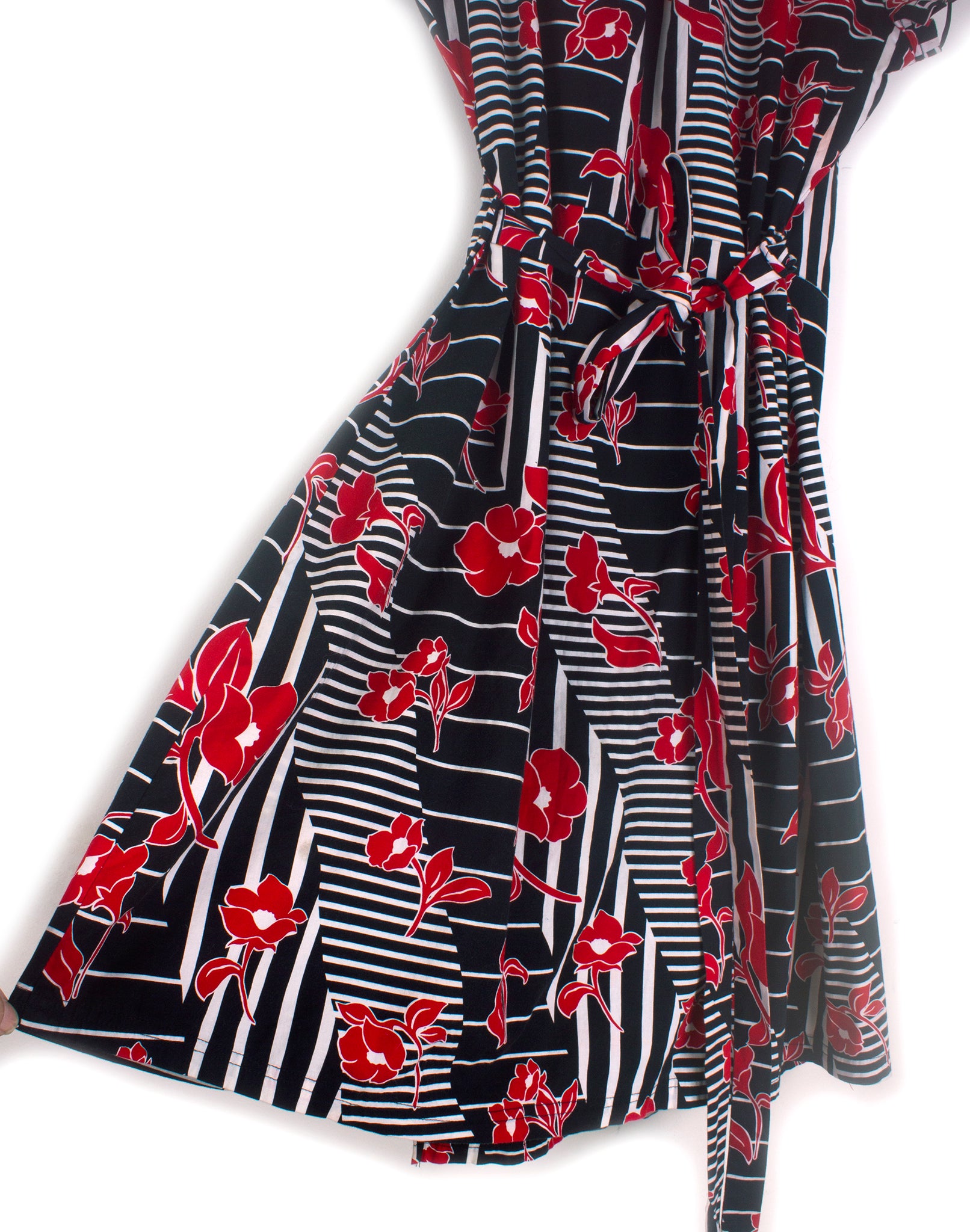 Leona Edmiston Black Red Print Wrap Dress - Size S / M