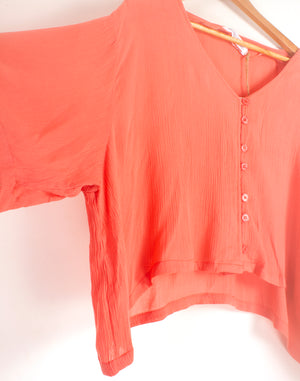 Vintage 90's Orange Cheesecloth Crop Blouse - Size L / XL
