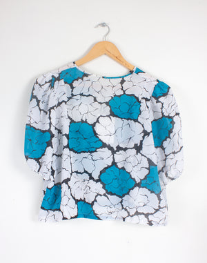 Vintage 80's Turquoise Flower Twin Set - Size S/M