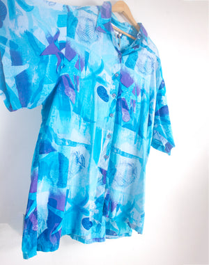 Vintage 90's Blue Abstract Floaty Long Shirt - Size XXL