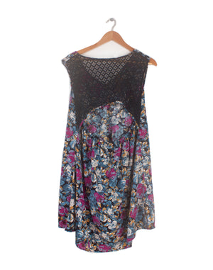 Black Floral Lace Back Tunic Dress - Size M / L