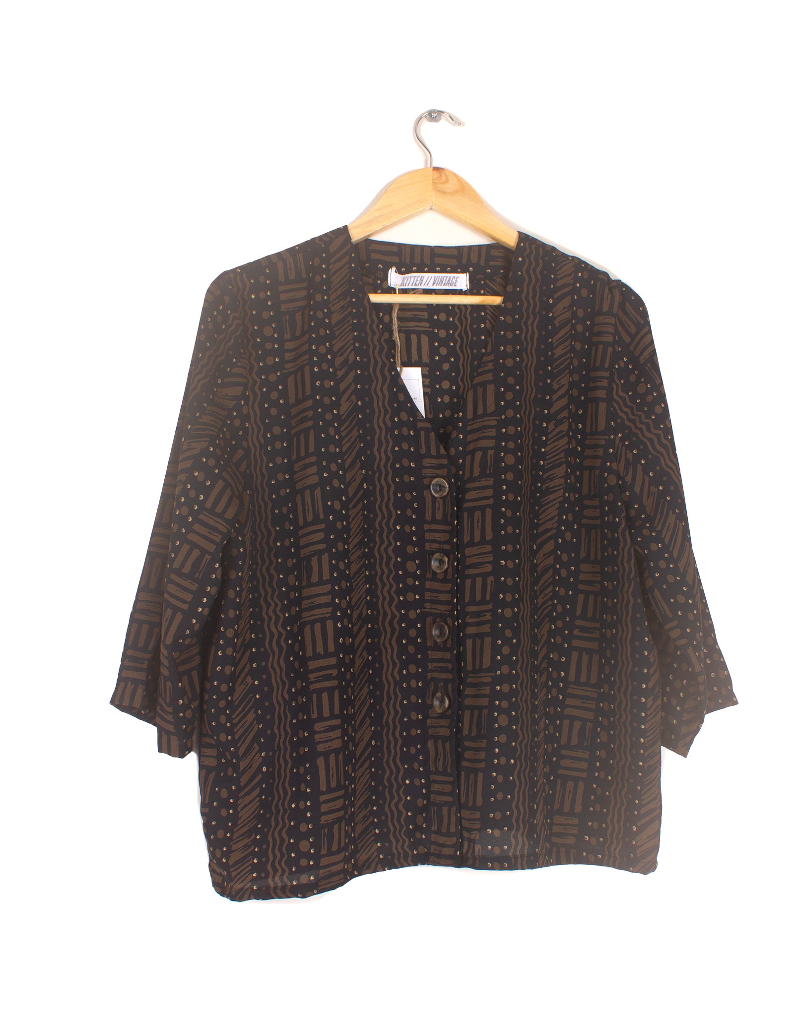 Vintage 80's Black & Brown Crop Blouse - Size S / M