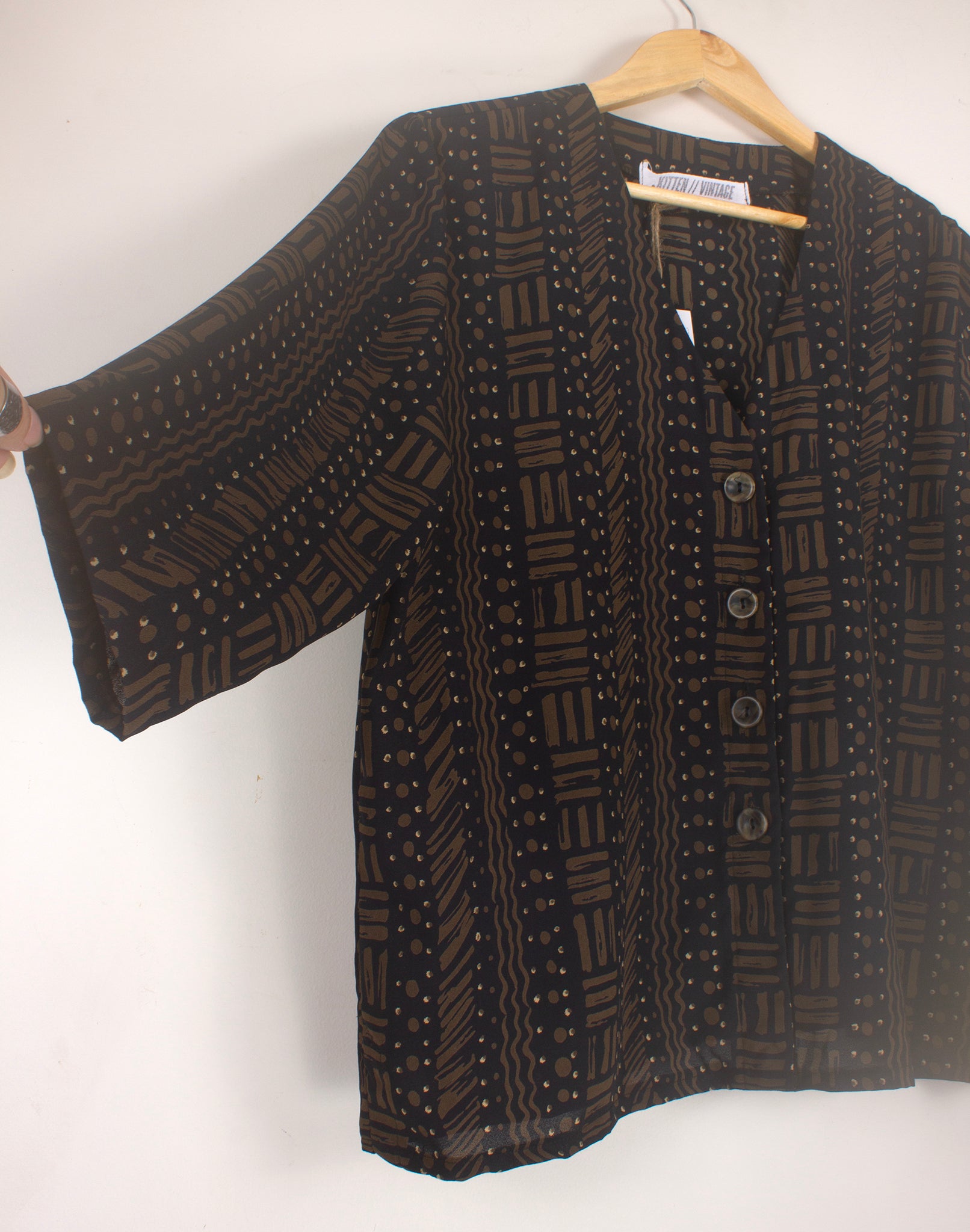 Vintage 80's Black & Brown Crop Blouse - Size S / M