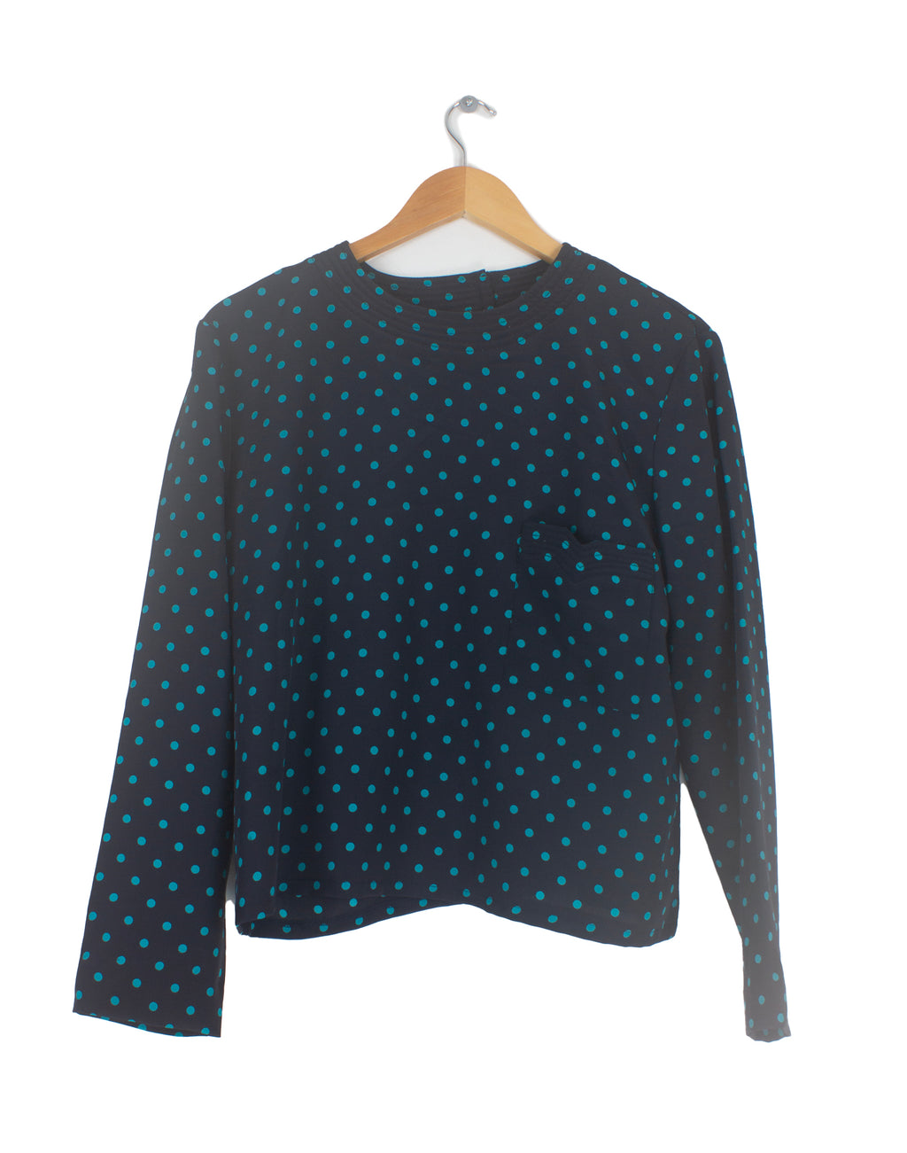 Vintage 80's DIO Turquoise Polka Crop Blouse - Size S / M
