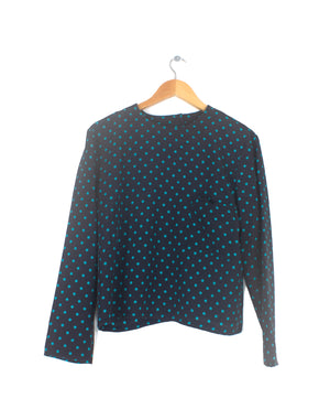 Vintage 80's DIO Turquoise Polka Crop Blouse - Size S / M