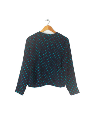 Vintage 80's DIO Turquoise Polka Crop Blouse - Size S / M