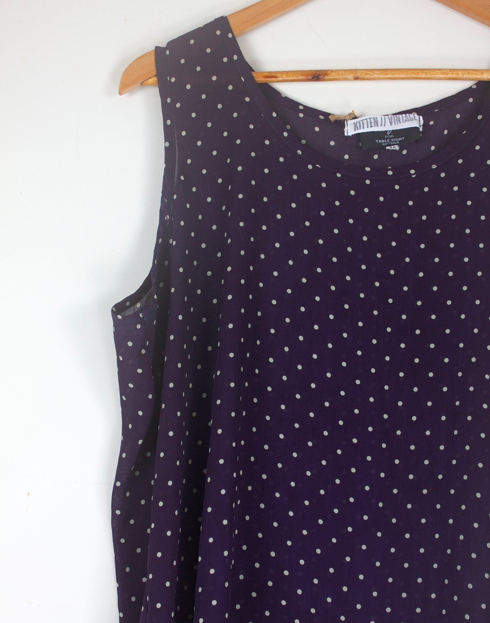 Vintage 80's Navy Polka Table Eight Singlet Blouse - Size XL / XXL