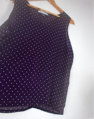 Vintage 80's Navy Polka Table Eight Singlet Blouse - Size XL / XXL