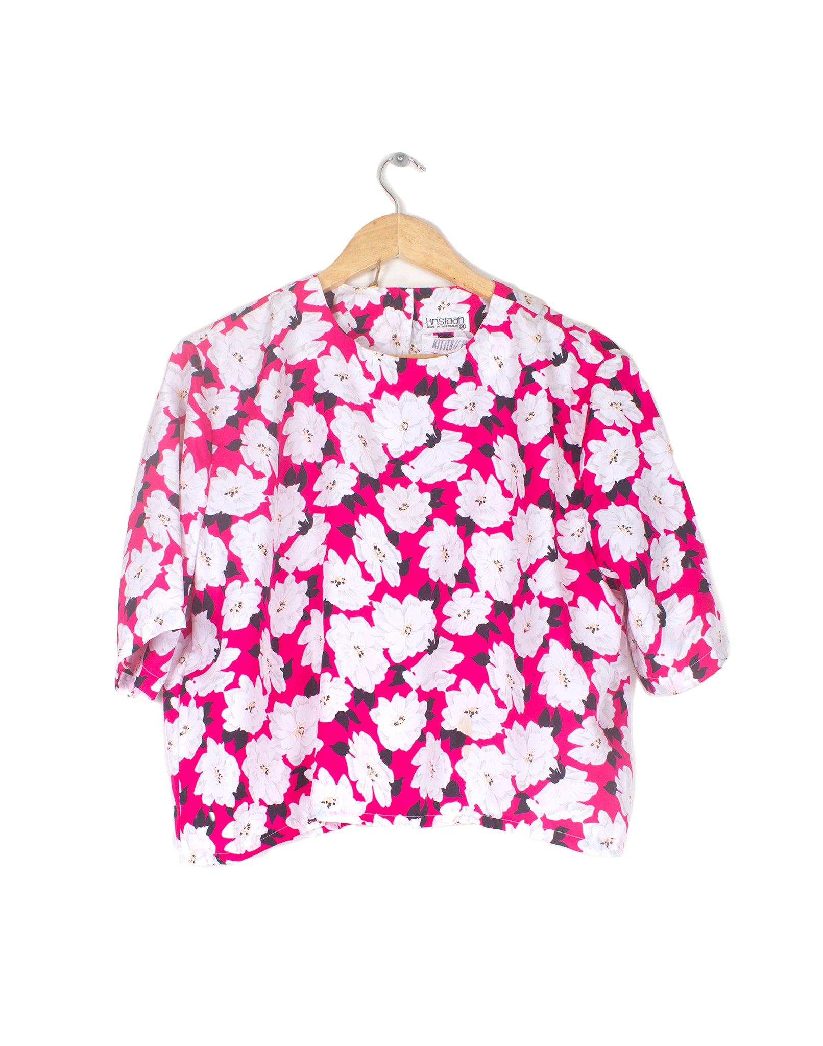 Vintage 80's Pink Floral Crop Blouse - Size S / M