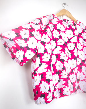 Vintage 80's Pink Floral Crop Blouse - Size S / M