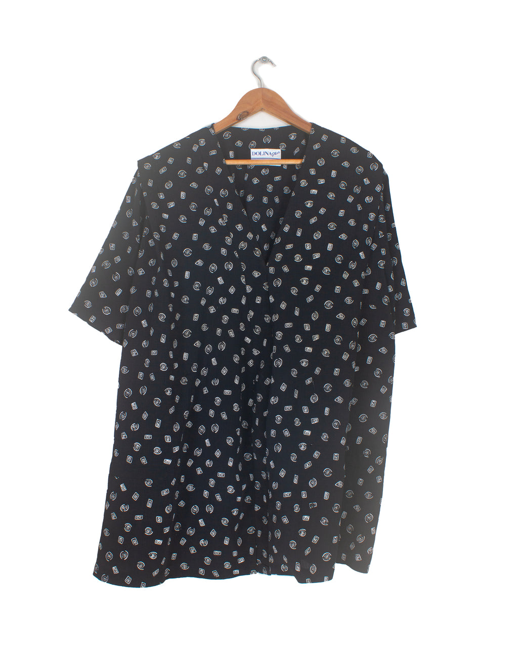 Vintage 80's Dolina Black & White Pattern Long Blouse - Size XL