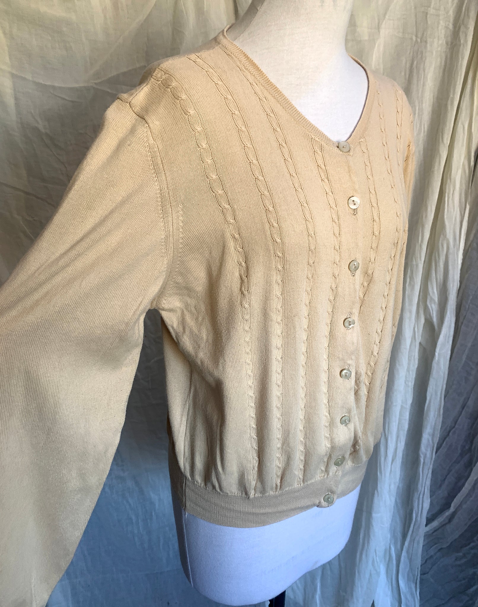 Vintage 90's Cream Cotton Cardigan - Size M L