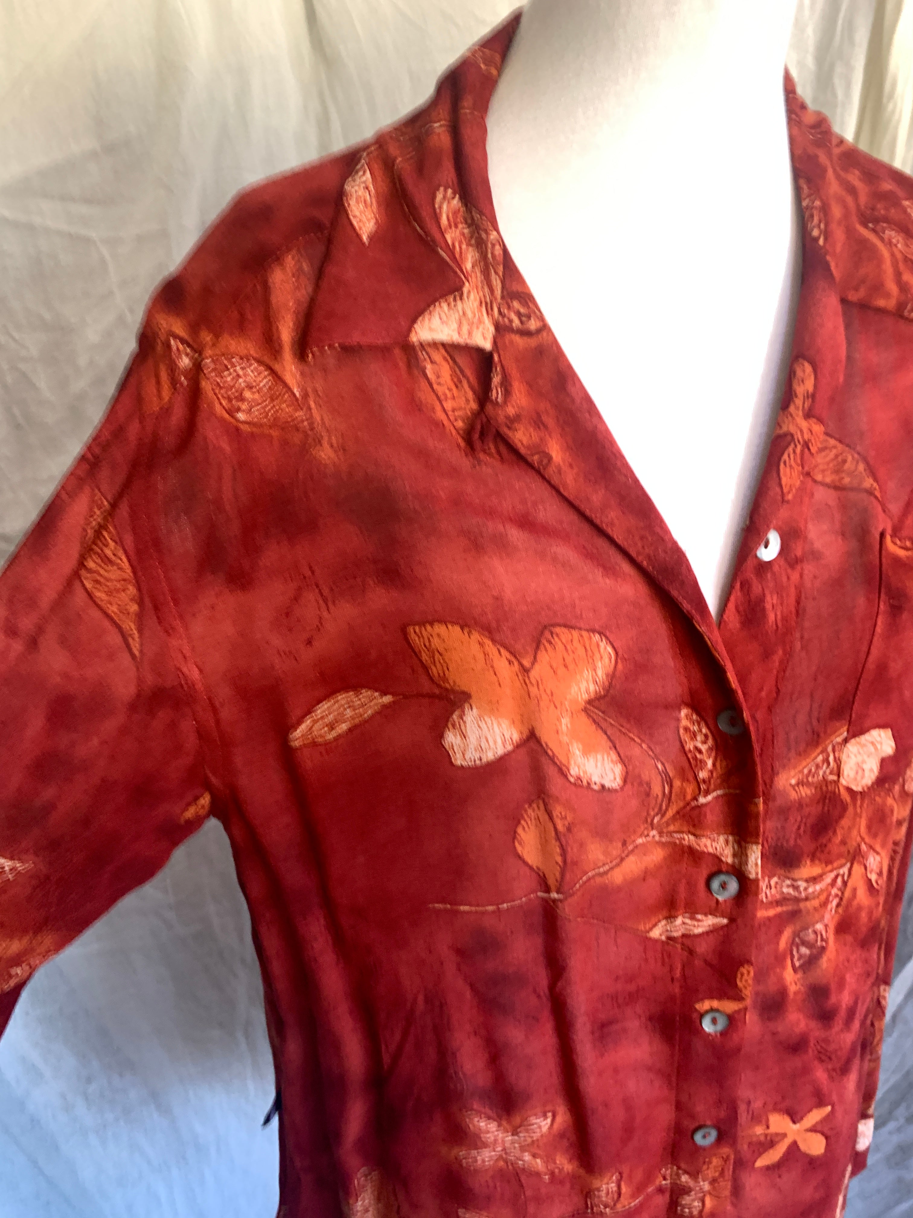 Vintage 80's Jag Rust Abstract Floral Long Shirt - Size S