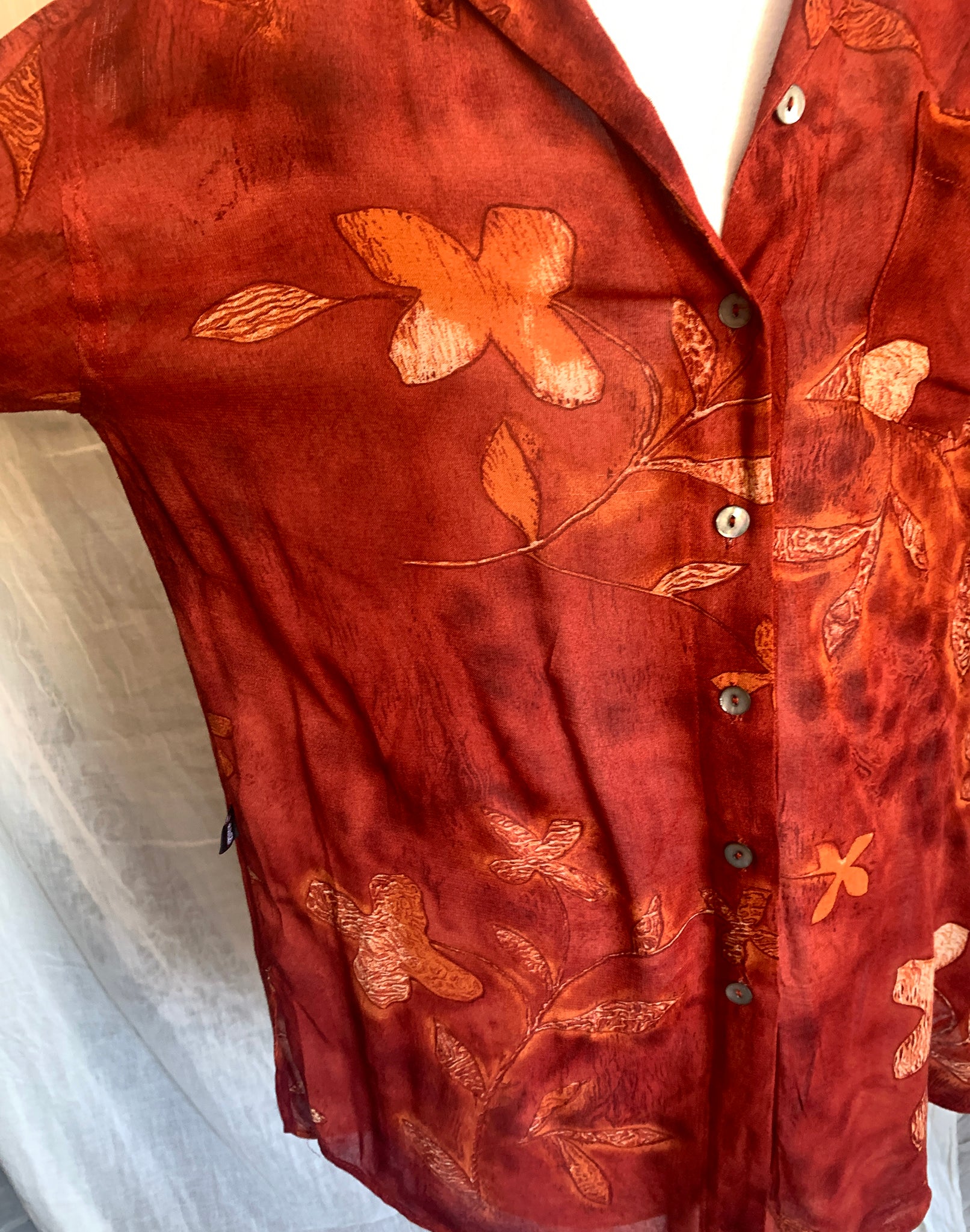 Vintage 80's Jag Rust Abstract Floral Long Shirt - Size S