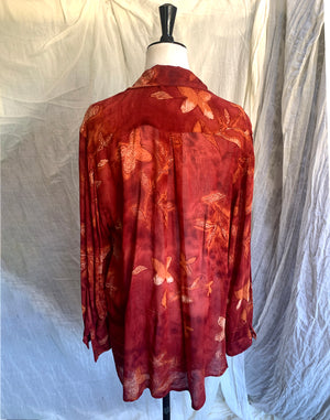 Vintage 80's Jag Rust Abstract Floral Long Shirt - Size S