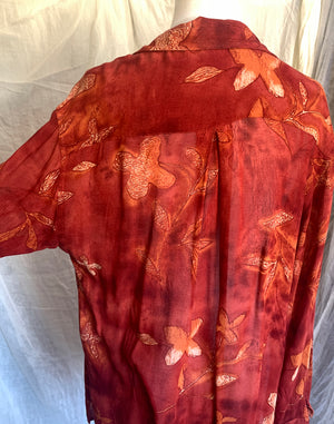 Vintage 80's Jag Rust Abstract Floral Long Shirt - Size S