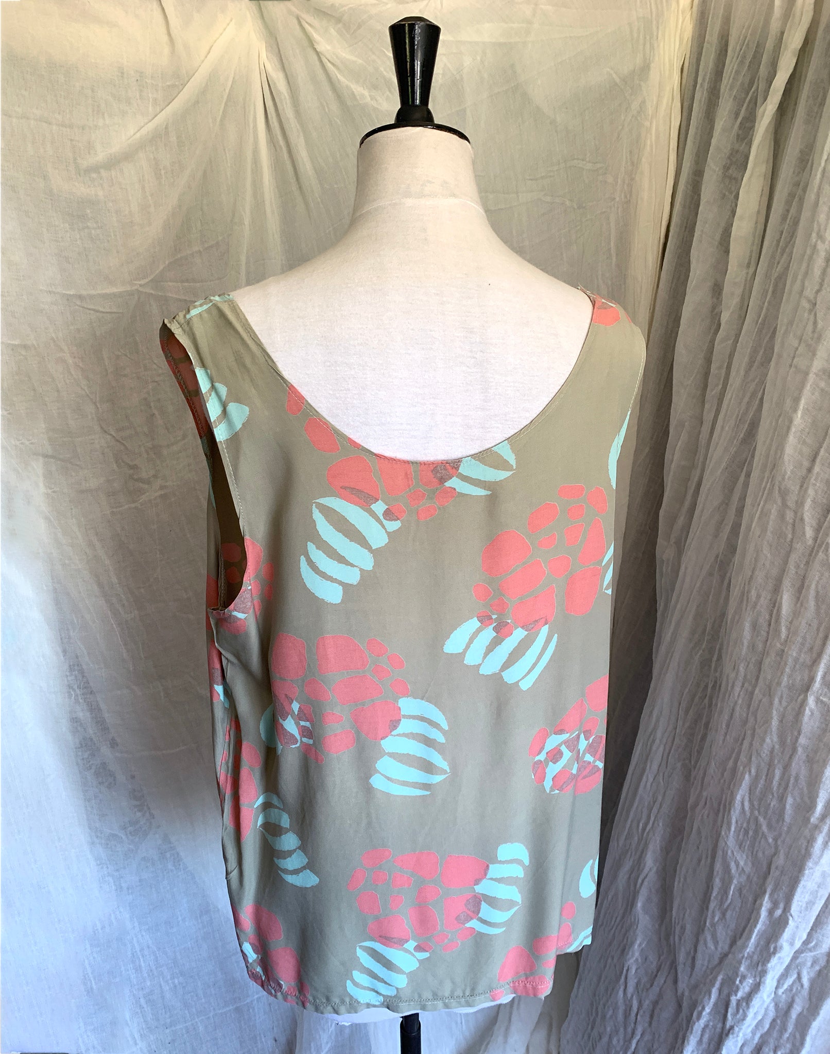 Vintage 90's Leaf Print Khaki Singlet - Size S