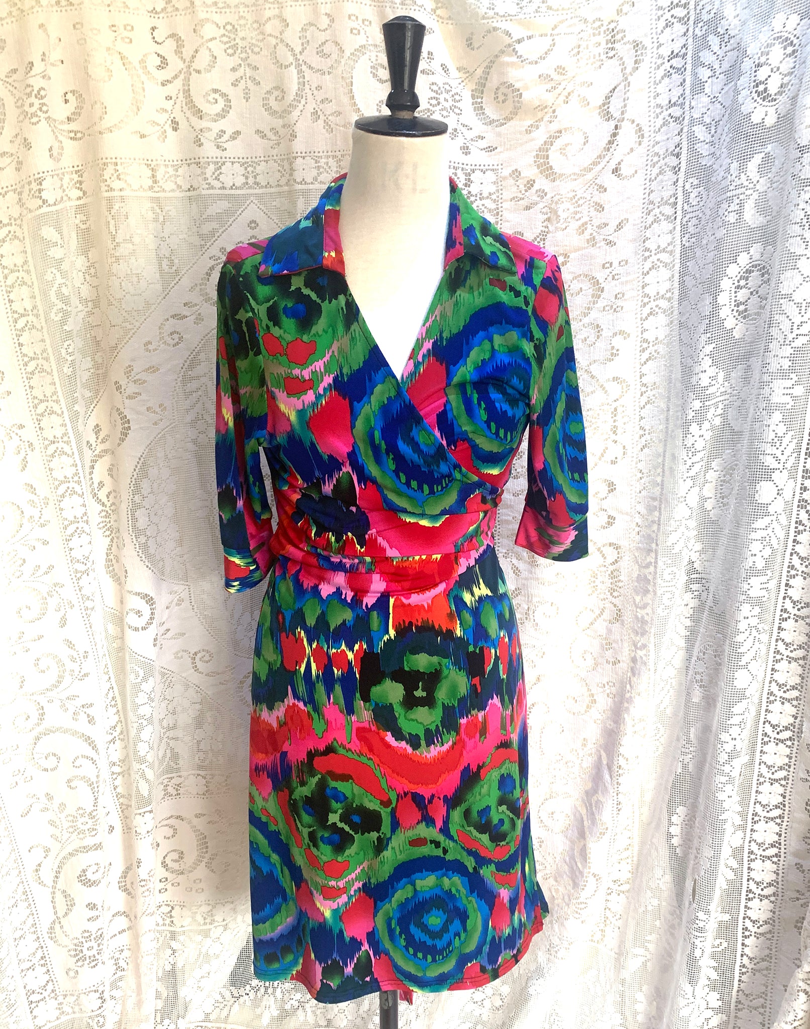 Vintage Y2K Diane Von Furstenberg Bright Floral Wrap Dress - Size S/M